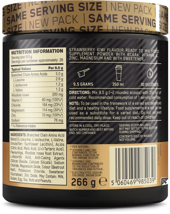 Optimum Nutrition Gold Standard BCAA - Strawberry Kiwi - Aminozuren - Train & Sustain - 266 gram (28 doseringen) - Optimum Nutrition