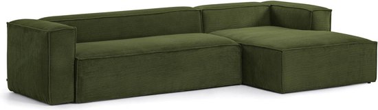 Kave Home - 4-zitsbank Blok met chaise longue rechts in groen ribfluweel/corduroy 330 cm
