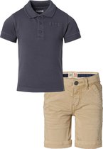 Noppies - Bio kledingset - 2delig - broek Chino Short Gadag-Betgri - Blonde - Polo shirt Giresum - Ebony - Maat 122