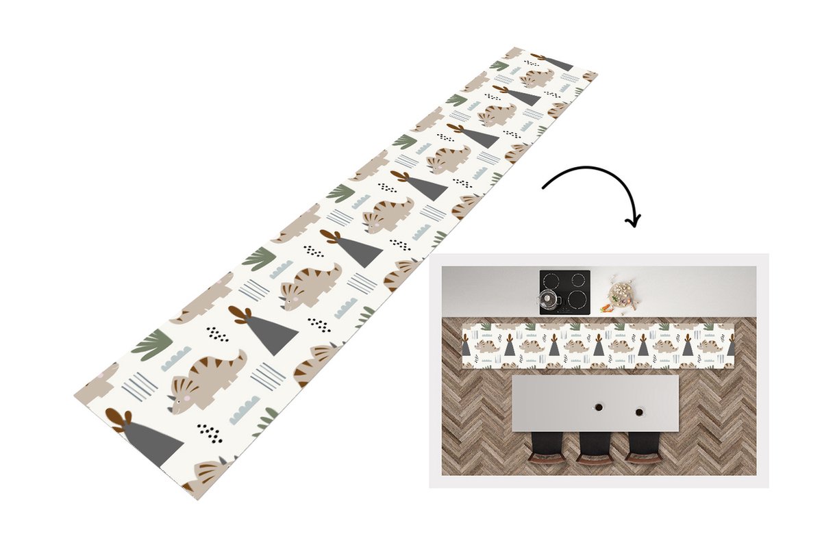 KitchenYeah Keukenloper - Keukenmat - Jongens - Kinderen - Patroon - Dinosaurus - Keuken vloerkleed Multicolor