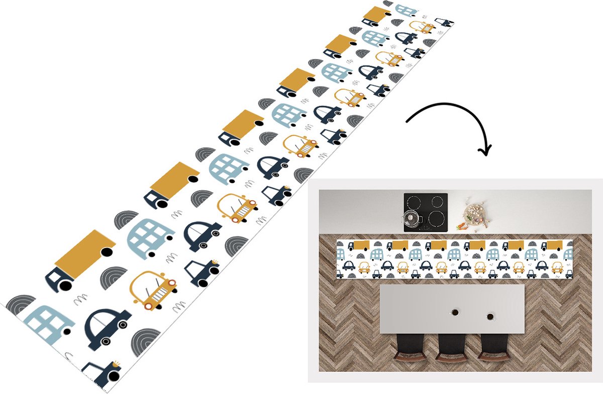 KitchenYeah Keukenloper - Keukenmat - Patroon - Jongens - Auto - Kind - Keuken vloerkleed Multicolor