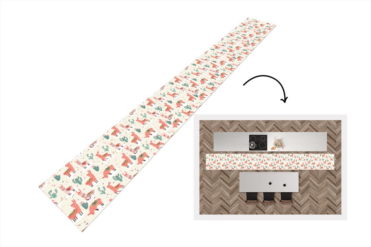 KitchenYeah Keukenloper - Keukenmat - Lama - Patronen - Cactus - 400x50 cm - Keuken vloerkleed Multicolor