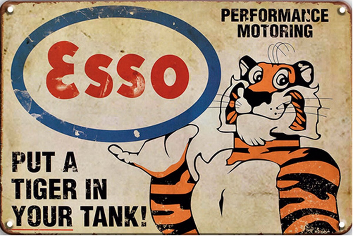 Signs-USA Retro wandbord - metaal - Esso - Tiger with logo - 20 x 30 cm Multicolor
