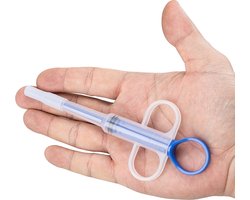 pillenschieter blauw - pillen gun - voedingsspuit - hulpmiddel medicatie