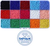 Behave 15000 Set de perles de verre - Faire de la joaillerie DIY - Set de perles - Perles - fil de perles - 15 couleurs - 2 mm