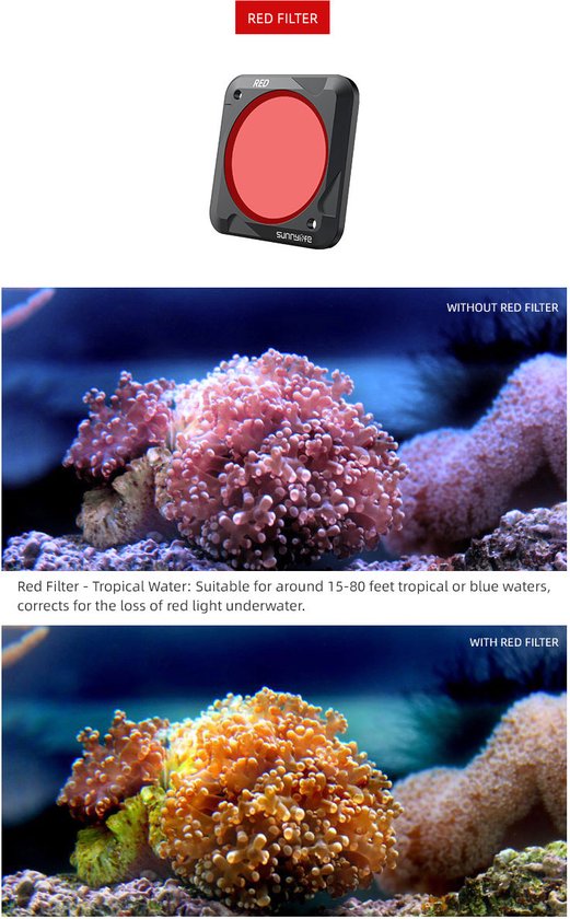 50CAL Actioncam Camera Lens Filter - Geschikt voor DJI Action 2 - Rood - geschikt om mee te duiken en te snorkelen - 50CAL