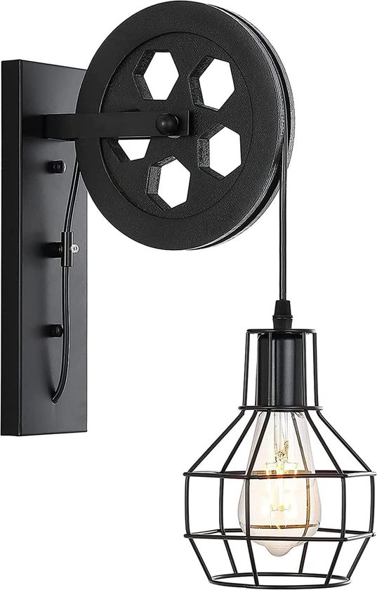 gerucht onderschrift salaris Industriële Wandlamp Zwart | Katrol lamp vintage | Wandlampen | Lamp  industrieel |... | bol.com