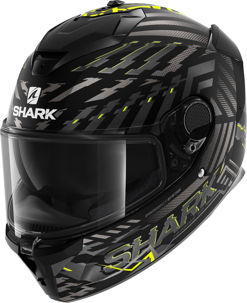 SHARK SPARTAN GT E-BRAKE Mat Motorhelm Integraalhelm Mat Zwart Geel Antraciet - Maat L