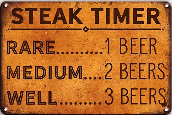 Signs-USA - Retro wandbord - metaal - Steak Timer - 20 x 30 cm