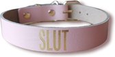 PROVOCATEUR - Rose Leren BDSM Halsband met tekst "Slut" - collar - BDSM collar - bondage halsband voor sub - slaven halsband - sexy cadeau - kinky halsband - voor vrouwen - echt le