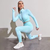 Levabe Dames Sportlegging - Yoga pants - volledige set - Gym suit - elastische band - sportkleding - hardloop - Fitness - Hemelsblauw - Maat XS