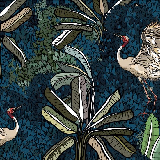Papier peint photo X 318cm - Papier Peint - Grues entre les feuilles, impression premium, y compris la colle à papier peint