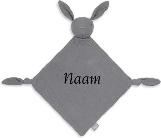 Product: Jollein Speendoekje Bunny Ears Storm Grey met naam - knuffeldoekje konijn met geborduurde naam - gepersonaliseerd kraamcadeautje, van het merk Jollein