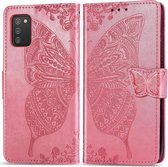 Mobigear Butterfly Telefoonhoesje geschikt voor Samsung Galaxy A03s Hoesje Bookcase Portemonnee - Roze