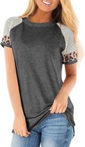T-shirt grijs met streepje luipaard print - dames - vrouw - kleding - mode - shirt - korte mouw - Dames T-shirt