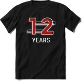 12 Years - Feest kado T-Shirt Heren / Dames - Rood / Grijs - Perfect Verjaardag Cadeau Shirt - grappige Spreuken, Zinnen en Teksten. Maat S