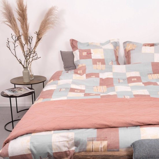 SENZA DONNA 100% Katoen Satijn Dekbedovertrek 240x200/220-2x60x70 cm ( 240 cm Lang ) HELSINKI ZAND
