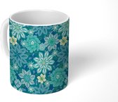 Mok - Koffiemok - Bloemen - Blauw - Patroon - Mokken - 350 ML - Beker - Koffiemokken - Theemok