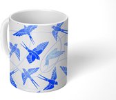 Mok - Koffiemok - Patroon - Blauw - Vogel - Mokken - 350 ML - Beker - Koffiemokken - Theemok