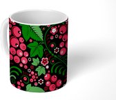 Mok - Koffiemok - Patronen - Planten - Rood - Mokken - 350 ML - Beker - Koffiemokken - Theemok