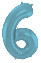 Folieballon 6 jaar metallic pastel blauw mat 86cm