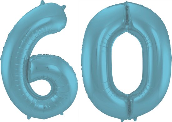Folieballon 60 jaar metallic pastel blauw mat 86cm