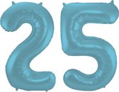 Folieballon 25 jaar metallic pastel blauw mat 86cm
