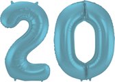 Folieballon 20 jaar metallic pastel blauw mat 86cm