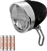 Happygetfit - LED fietslamp, fiets voorlicht, fietslamp voor, koplamp helder met StVZO goedkeuring, incl. 4X batterij, 30 LUX, zwart