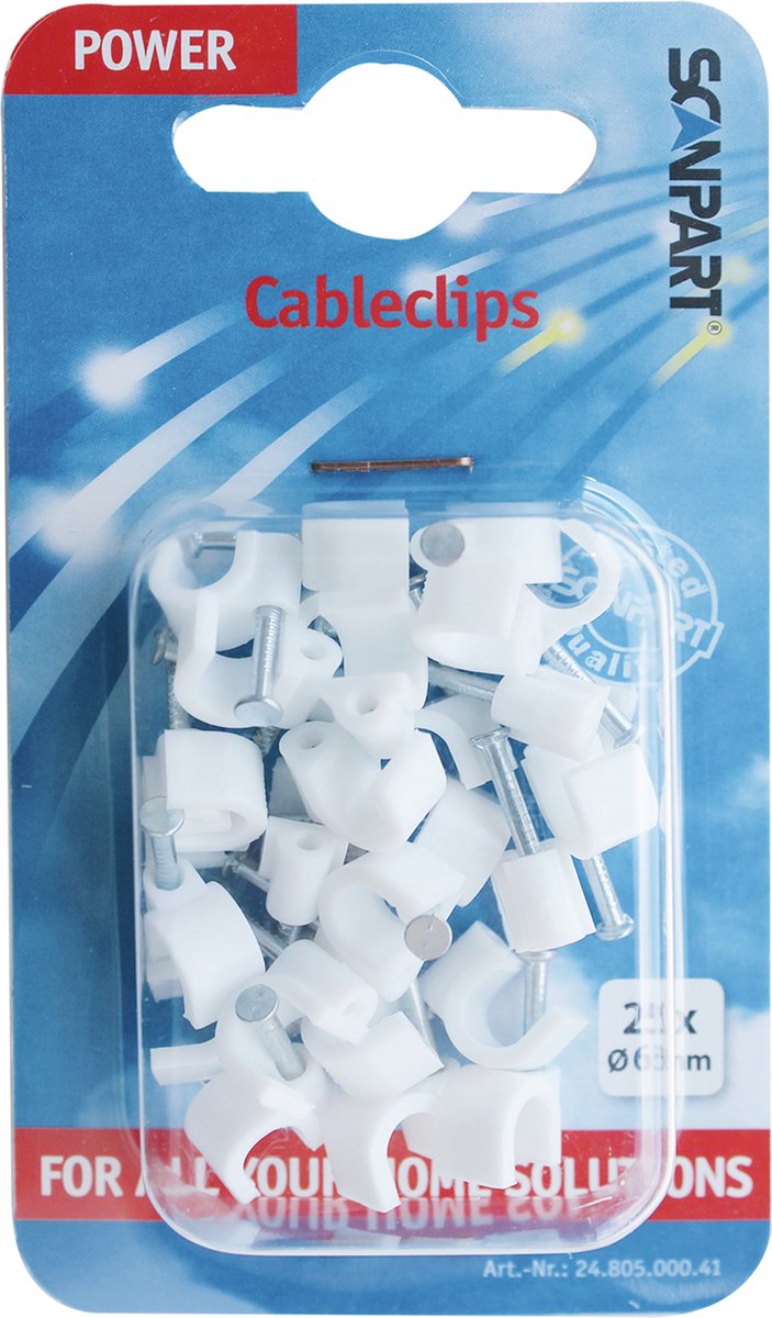 Scanpart kabelclips met spijker 6 mm - Snoerclips - Rond - Wit - 25 stuks