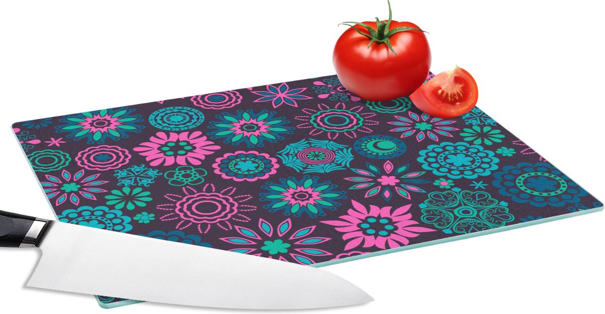 Glazen Snijplank - 28x20 - Neon - Bloemen - Patronen - Snijplanken Glas