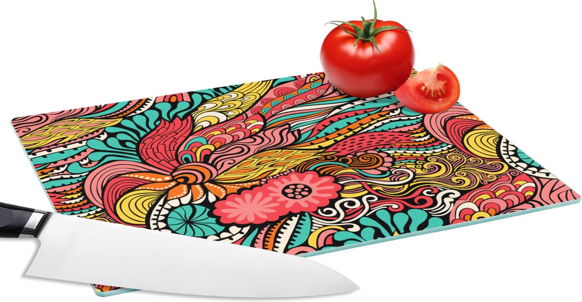 Glazen Snijplank - 28x20 - Bohemian - Patronen - Bloemen - Snijplanken Glas