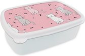 Broodtrommel Wit - Lunchbox - Brooddoos - Kat - Huisdieren - Meisje - Design - 18x12x6 cm - Volwassenen
