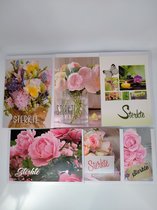 6 Luxe wenskaarten - Sterkte - bloemen - 17x12cm - Gevouwen kaarten met enveloppen