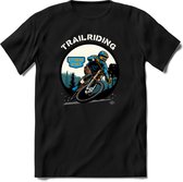 Trailriding | TSK Studio Mountainbike kleding Sport T-Shirt | Blauw - Oranje | Heren / Dames | Perfect MTB Verjaardag Cadeau Shirt Maat 3XL