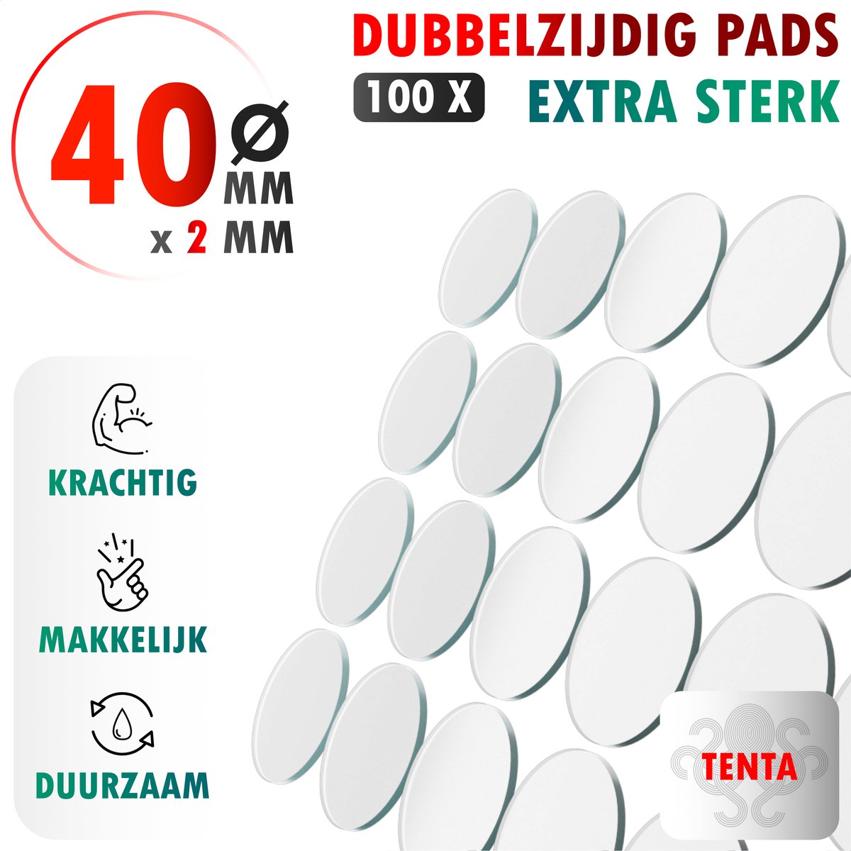 TENTA® Dubbelzijdig Tape Plakkers XL - 40mm x 2mm - 100x - TENTA®