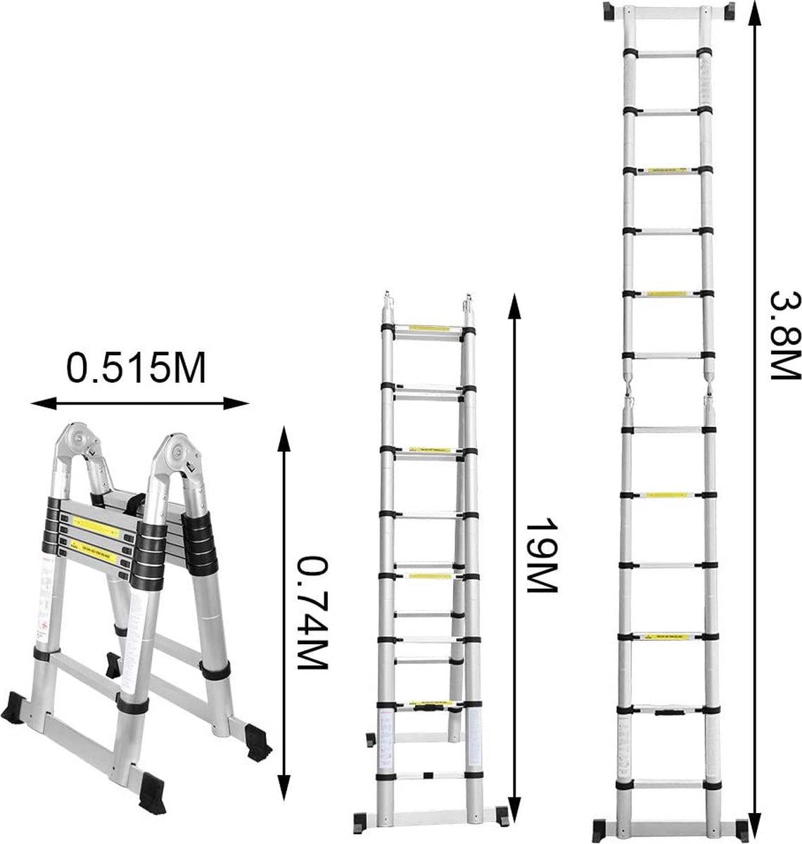 Telescoopladder 1.9m + 1.9m inklapbaar - Telescopische Ladder - Veilig en flexibel