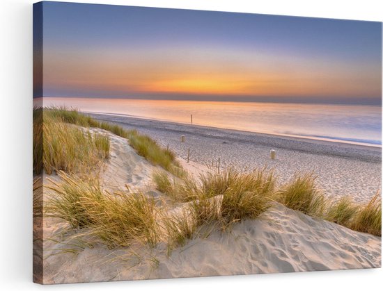 Artaza Canvas Schilderij Strand en Zee vanuit de Duinen - 90x60 - Foto Op Canvas - Canvas Print - Muurdecoratie