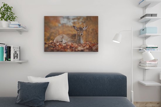 Artaza Canvas Schilderij Hert - 90x60 cm - Wanddecoratie Herfst - Muurdecoratie Bos - Schilderijen Op Canvas