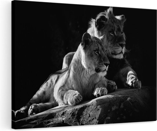 Artaza - Canvas Schilderij - Leeuw en Leeuwin zitten naast elkaar - Foto Op Canvas - Canvas Print