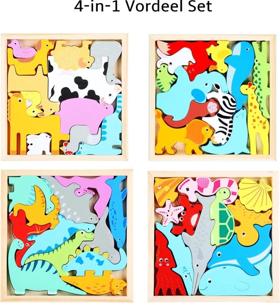 Puzzle en bois - Set 4 en 1 - Houten Speelgoed - Puzzle 3D - Enfants -  Ensemble de valeur