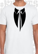 STROPDAS herenshirt - Wit met zwarte design - Maat S - Korte mouwen - Ronde hals - leuke shirtjes - grappig - humor - kwoots - Geen zin in een stropdas - Ik doe wel als of