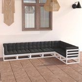 7-delige Loungeset met kussens massief grenenhout wit