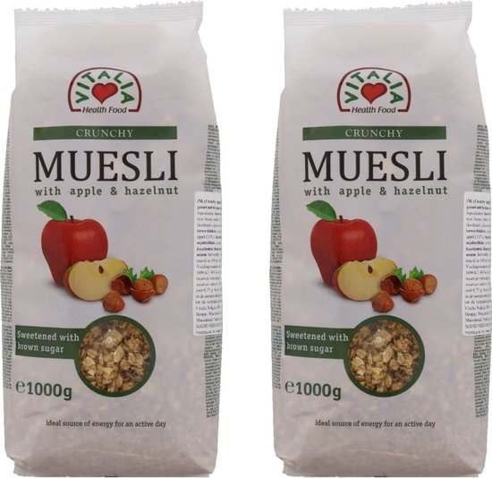 Crunchy Muesli Met Appel en Hazelnoot Merk Vitalia Ontbijtgranen 1 Kilo |  2x Zakken