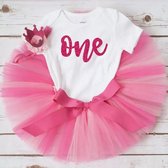 3-delig 1e verjaardag setje Ombre Pink and White - caksmash - maat 80 - kinderkleding - 1e verjaardag