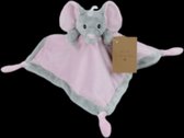 Petit Villain Krel knuffeldoek - olifant - lekker zacht - meisje girl -  kraam cadeau - in grijs en roze