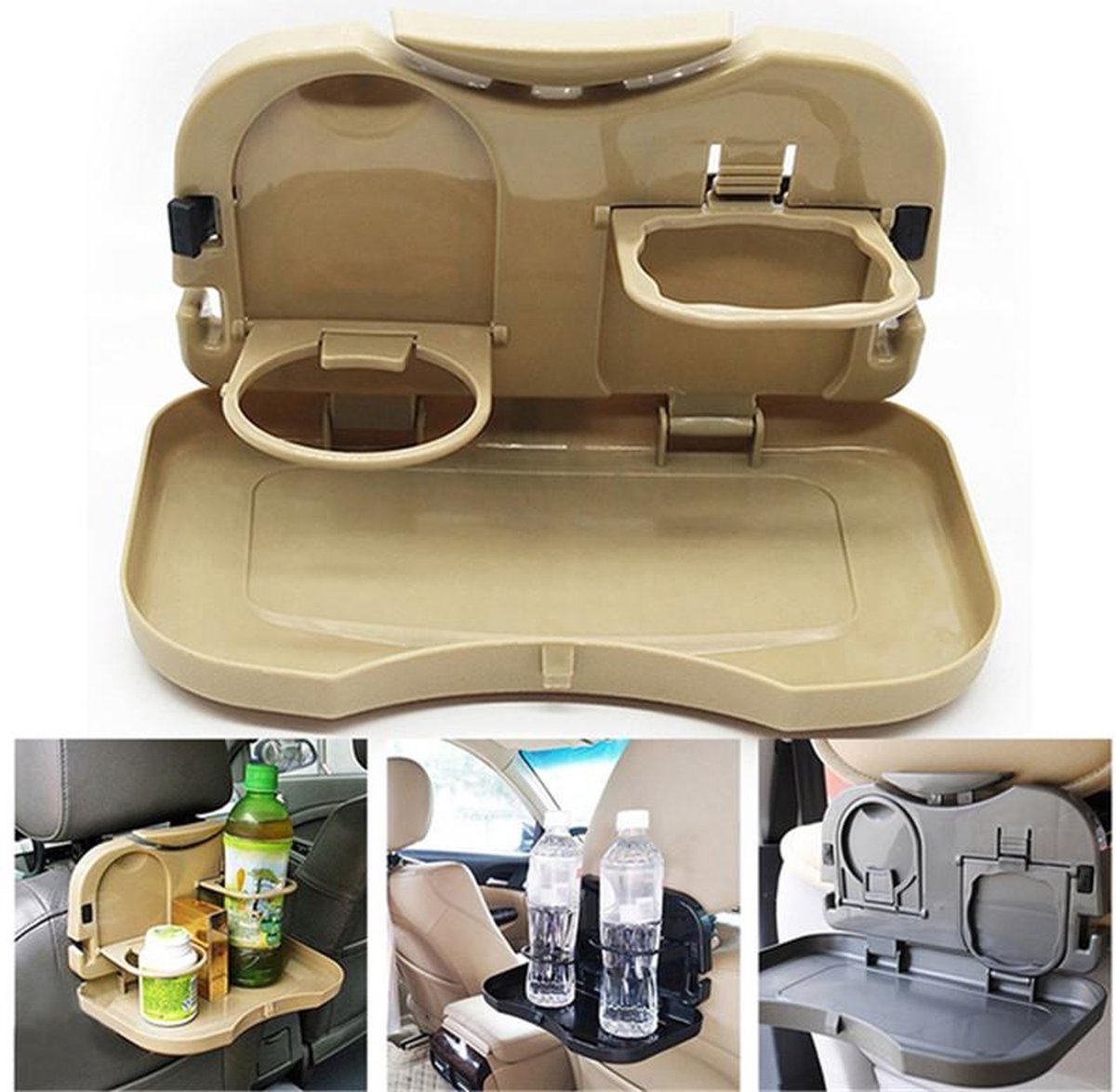 Auto Tafel Achter Hoofdsteun Stoel Seat Drink Voedsel Cup Lade Stand Bureau Eettafel achterbank - Beige