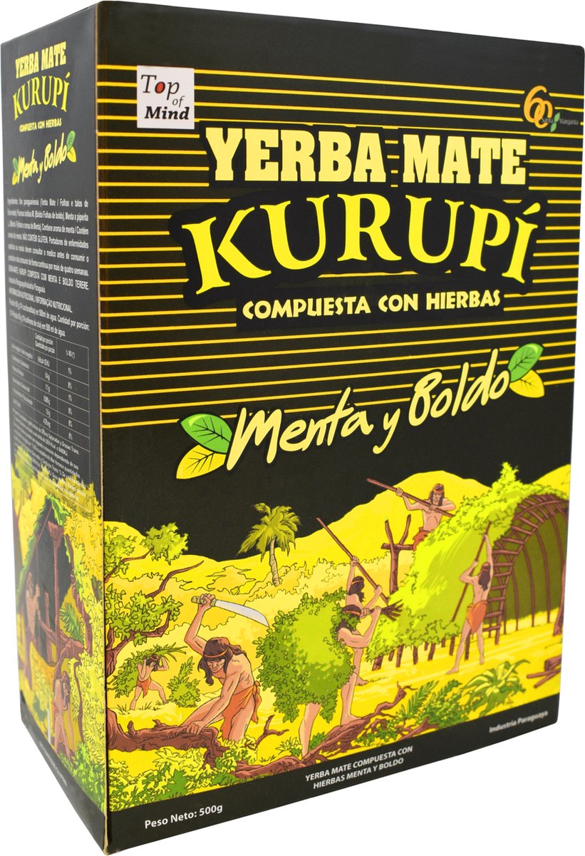 Yerba Mate Kurupí Menata Y Boldo (Pepermunt en Boldo bladeren) 500g