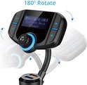 Zwarte BT handsfree autokit met flexibele nek die 180 graden kan roteren, met display.