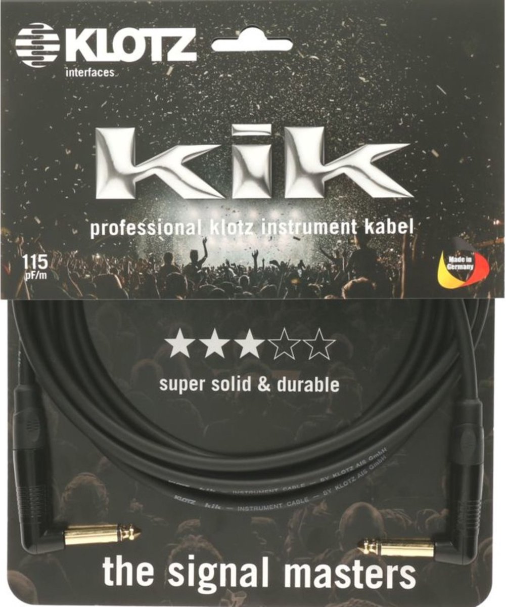 Klotz KIKKG6.0RRSW instrumentkabel TS 6.3mm jack-jack haaks zwart 6m